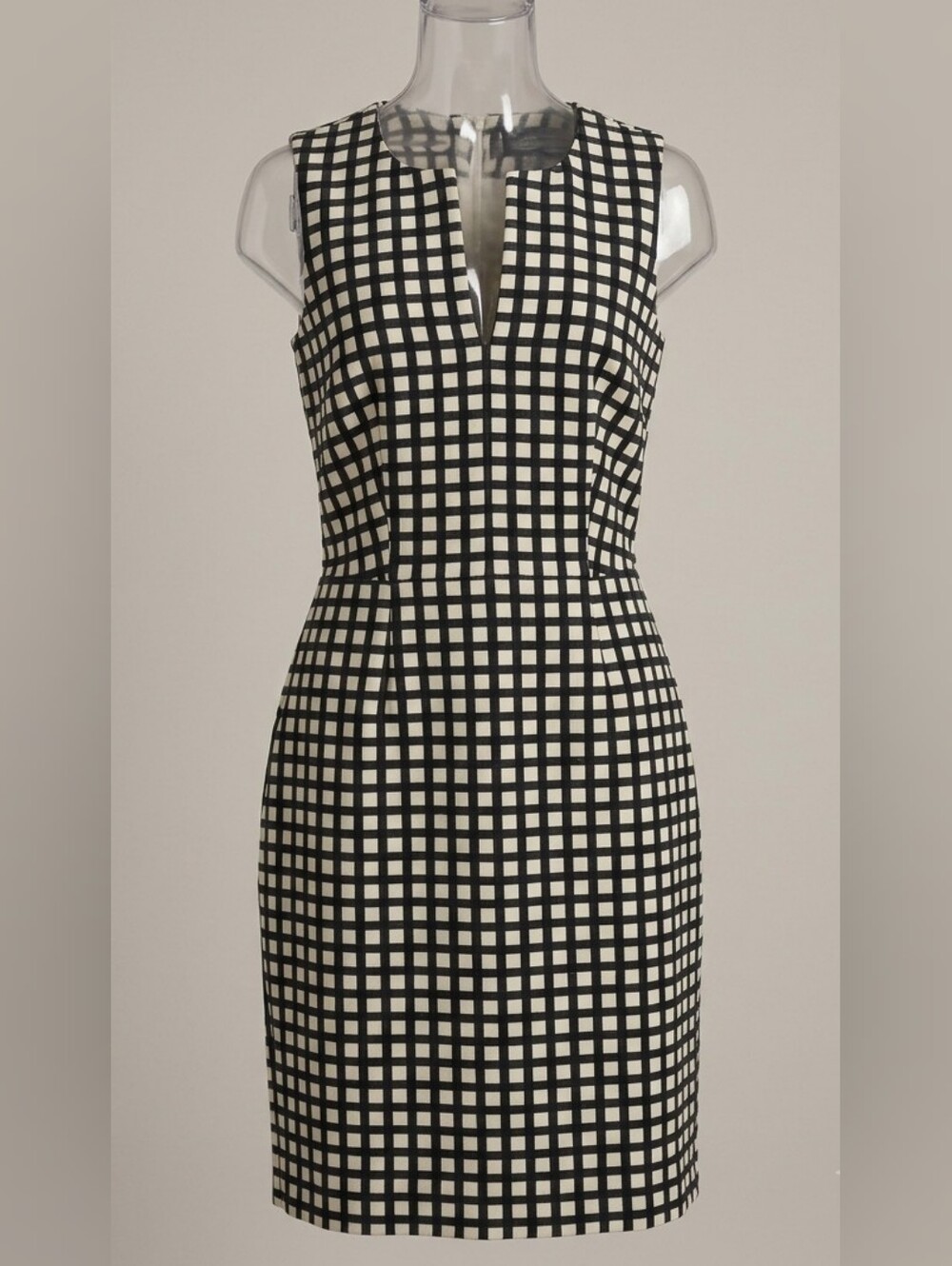 J. Crew Black and White Check Knee Length Sheath Dress